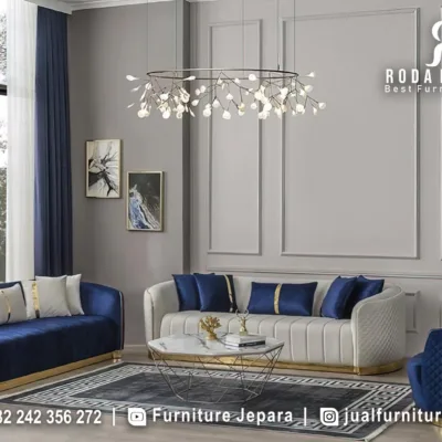 Sofa Tamu Mewah Modern Navy Ivory Gold STM-1062