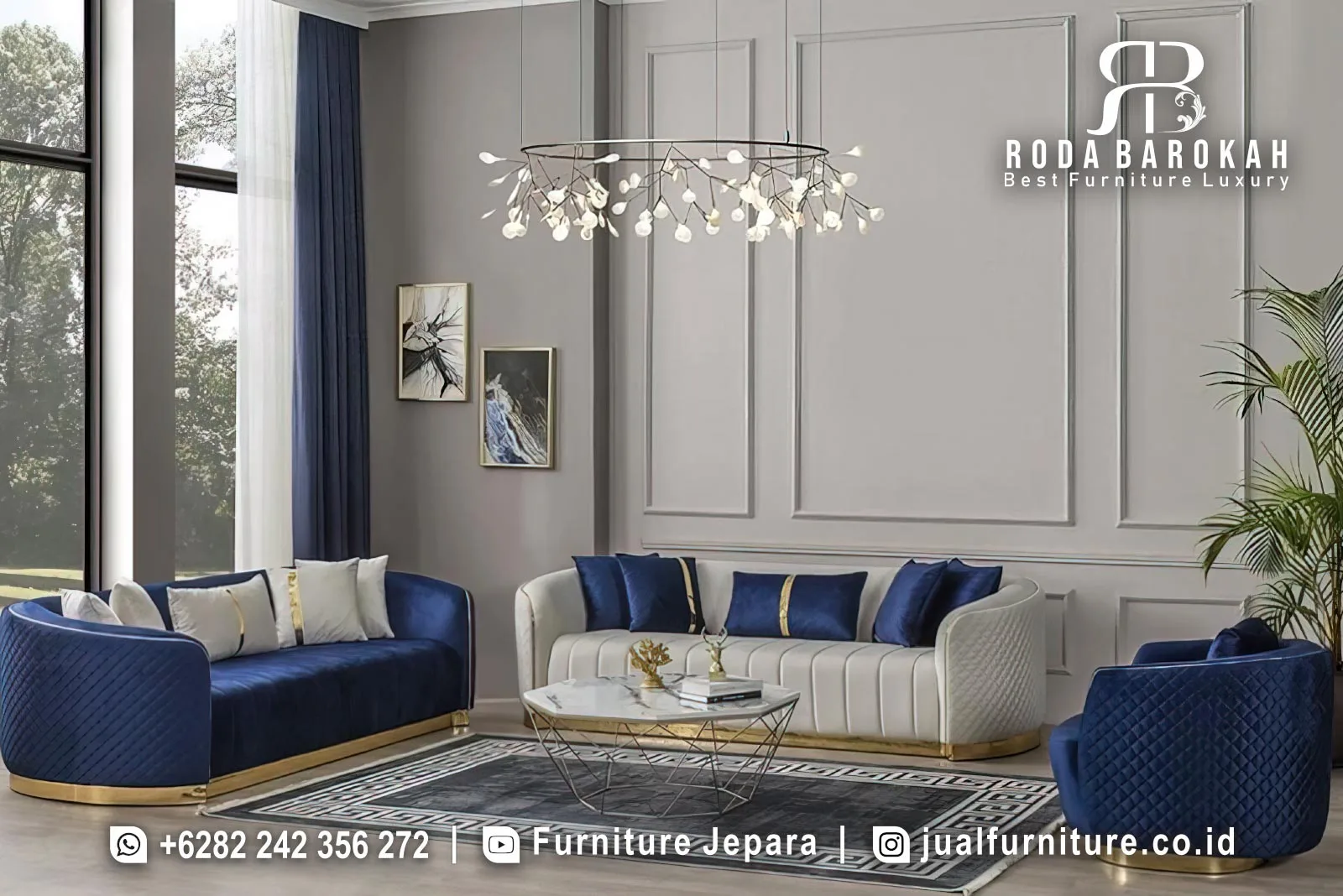 Sofa Tamu Mewah Modern Navy Ivory Gold STM-1062 1 Sofa Tamu Mewah Modern Navy Ivory Gold STM-1062