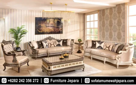 Sofa Tamu Mewah Premium Sentuhan Ukir Emas Klasik ST-016
