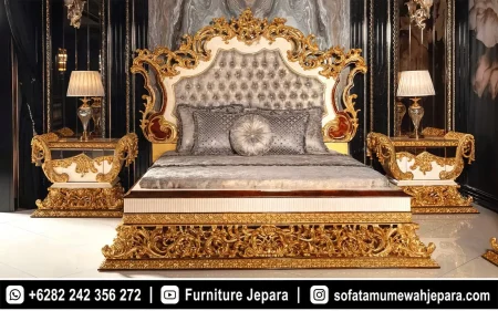 Tempat Tidur Mewah Ukiran Baroque Emas Sangat Megah ST-024