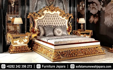 Tempat Tidur Mewah Ukiran Baroque Emas Sangat Megah ST-024