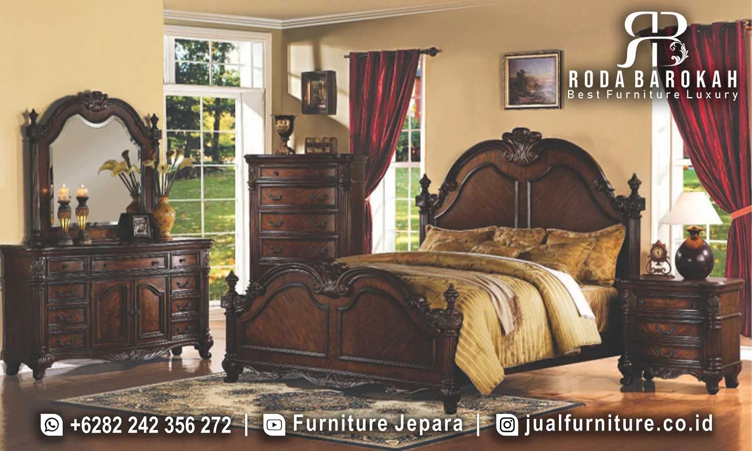 Tempat Tidur Mewah Victorian Warna Salak Tua STT-642 2 Tempat Tidur Mewah Victorian Warna Salak Tua STT-642