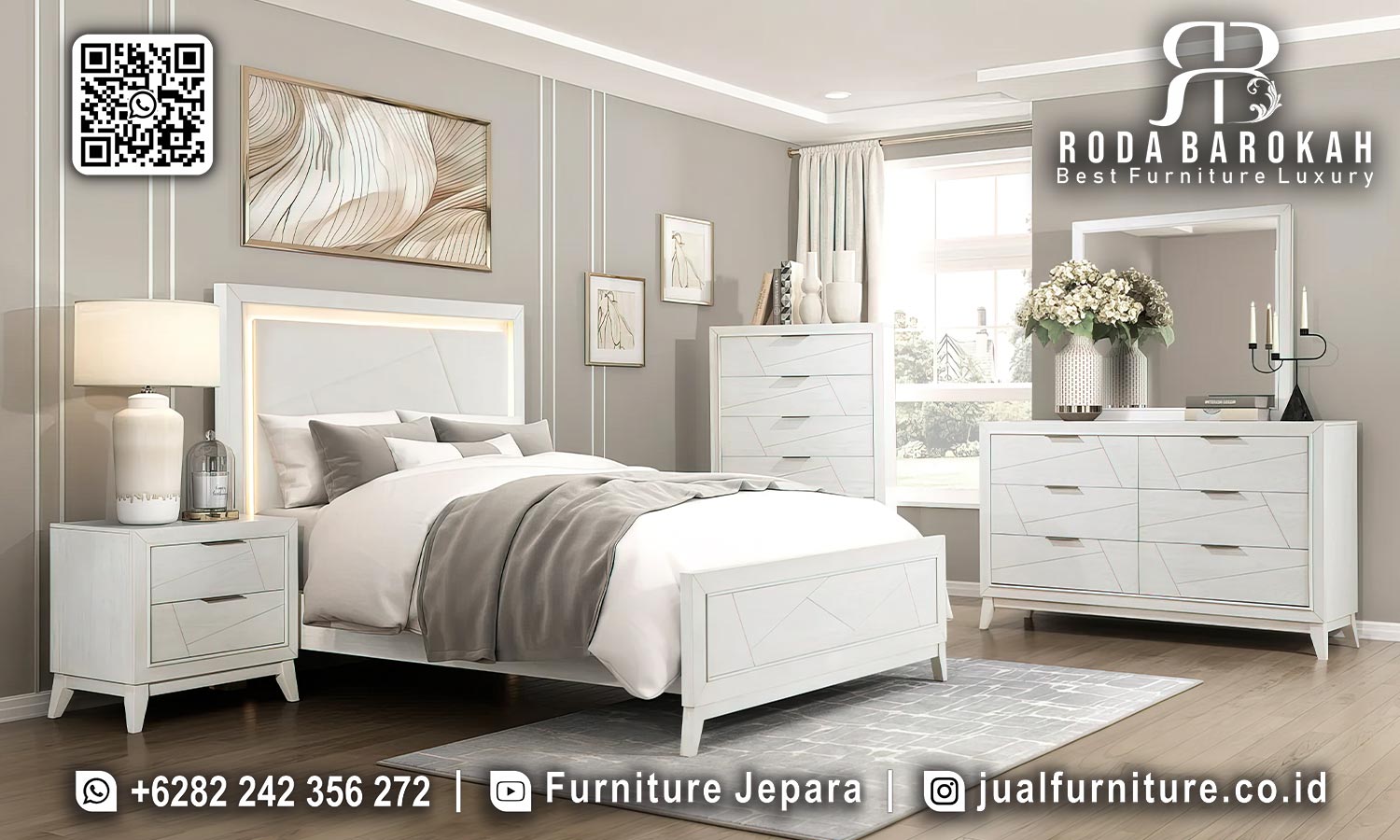 Tempat Tidur Set Mewah Putih Gaya Kontemporer STT-638 1 Tempat Tidur Set Mewah Putih Gaya Kontemporer STT-638