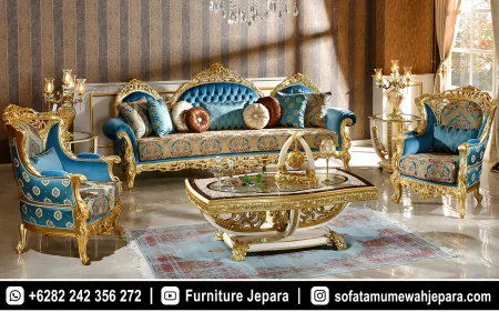 Set Sofa Tamu Mewah Ukiran Klasik Royal Blue ST-038