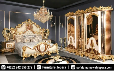 Set Tempat Tidur Mewah Ukiran Klasik Royal Gold ST-037