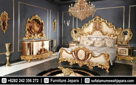 Set Tempat Tidur Mewah Ukiran Klasik Royal Gold ST-037