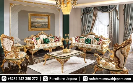Sofa Ruang Tamu Mewah Klasik Style Emerald Gold ST-041