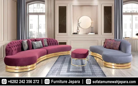 Sofa Tamu Minimalis Mewah Model Curved Aksen Gold ST-040