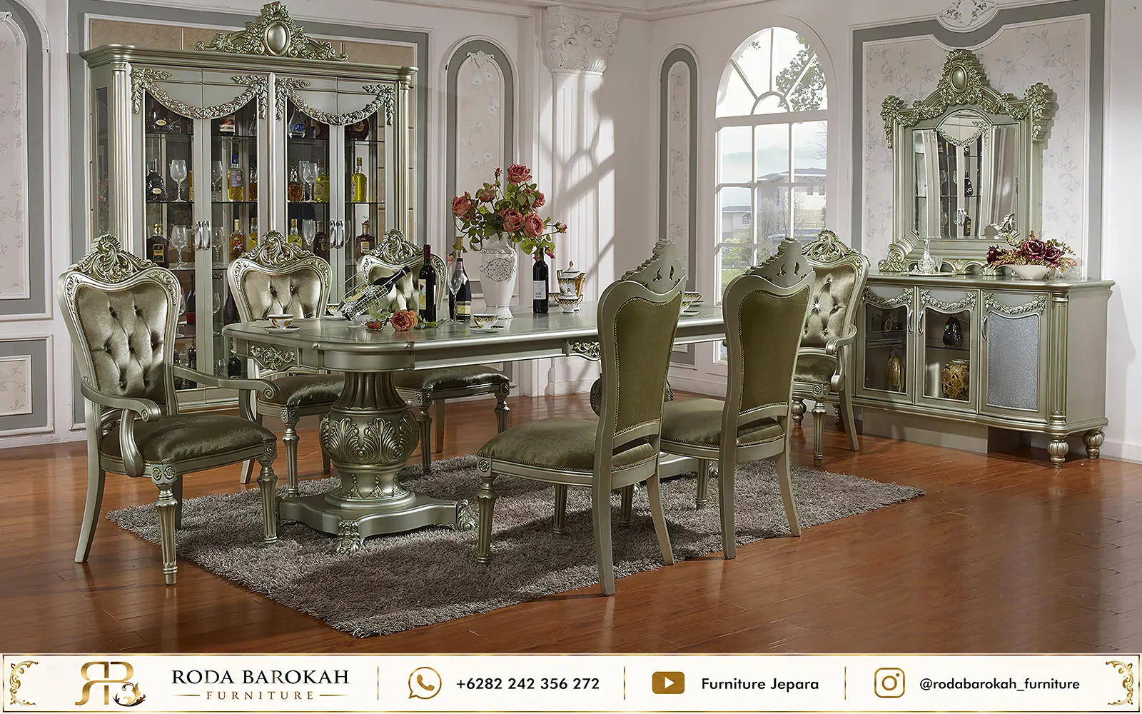 Model Meja Makan Sultan Klasik Eropa Platinum Silver