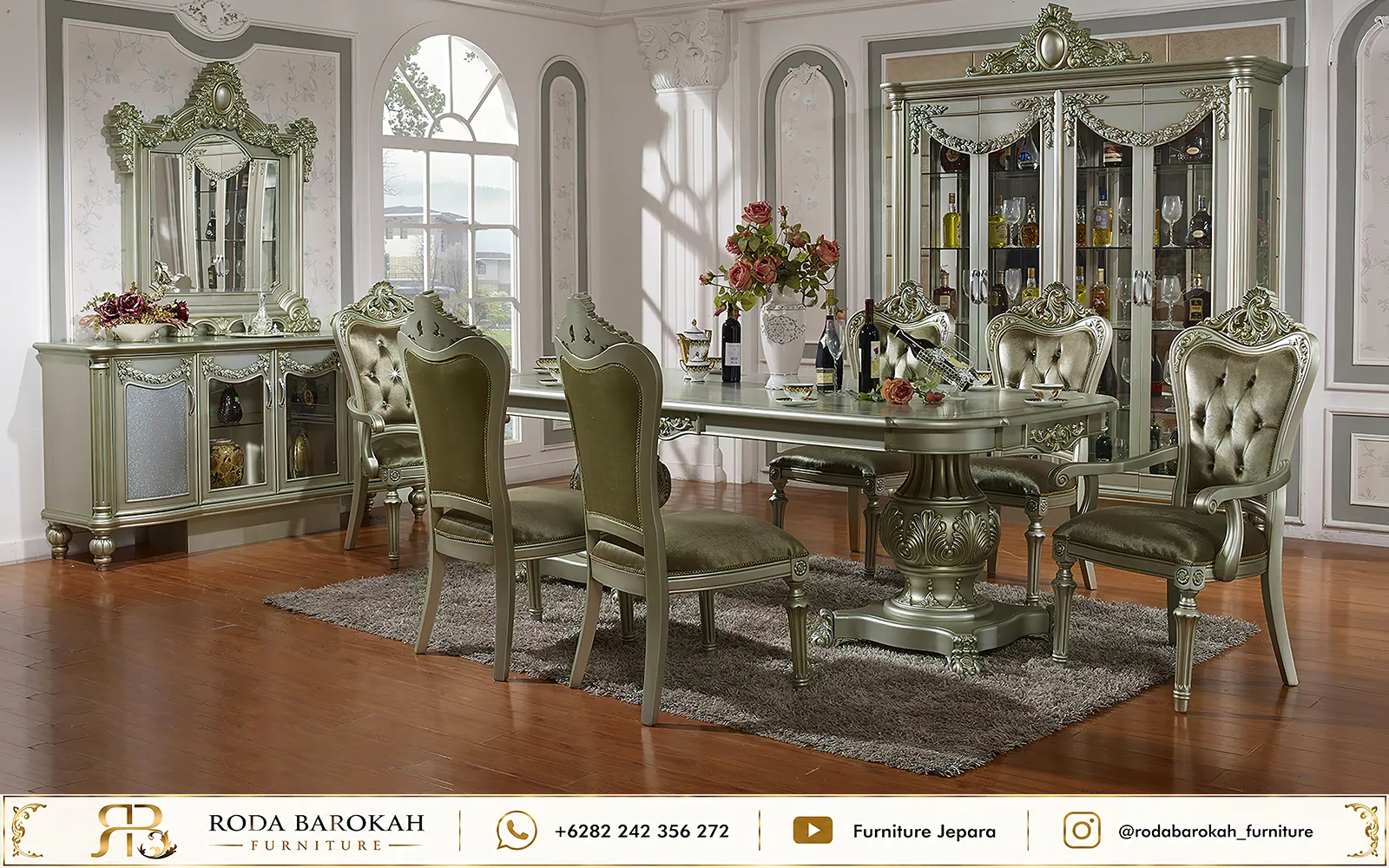 Model Meja Makan Sultan Klasik Eropa Platinum Silver