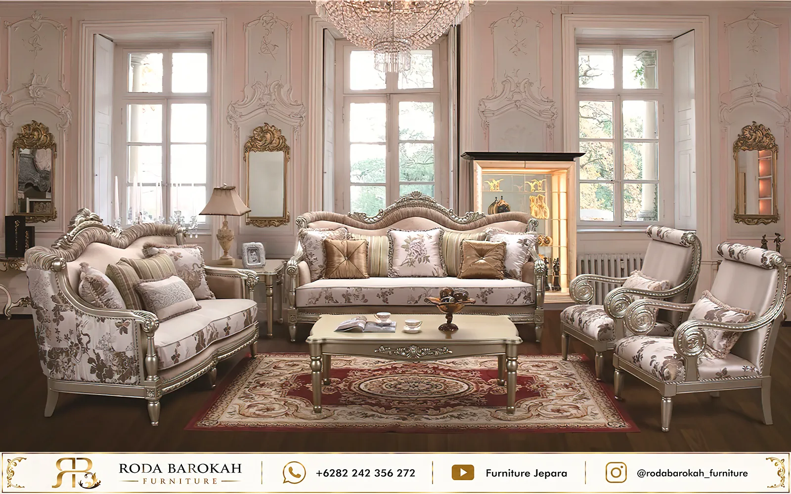 Desain Set Sofa Ruang Tamu Mewah Gaya Klasik Eropa