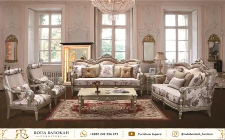 Desain Set Sofa Ruang Tamu Mewah Gaya Klasik Eropa
