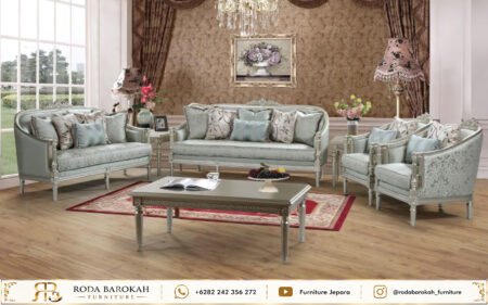 Eksklusif Set Sofa Tamu Sultan Ukir Jepara Silver