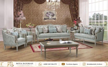 Eksklusif Set Sofa Tamu Sultan Ukir Jepara Silver