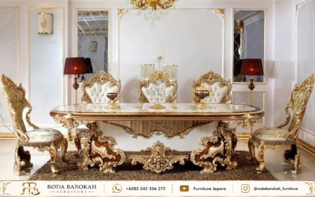 Jual Meja Makan Klasik Ukir Mewah Champagne Gold Jepara