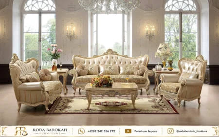 Jual Sofa Tamu Set Mewah Warna Krem Gaya Neoklasik