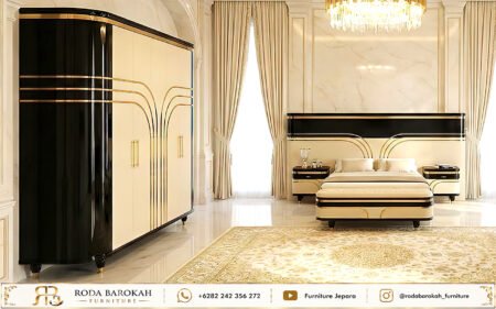 Kamar Tidur Mewah Ukiran Jepara Black Gold Cream