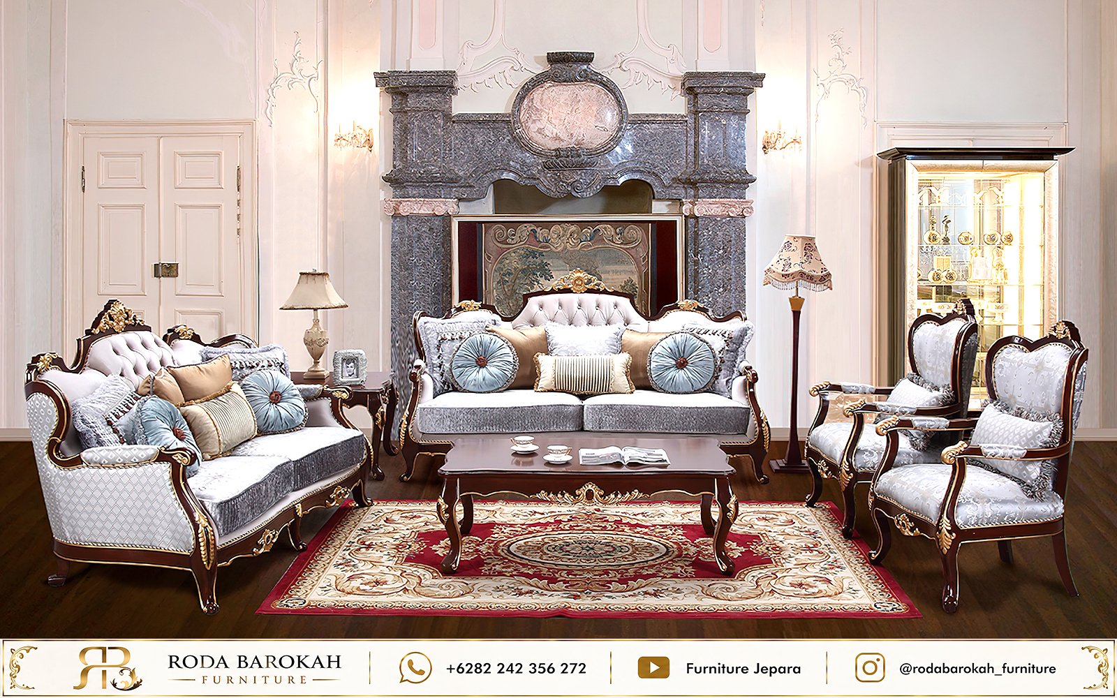 Model Set Ruang Tamu Sultan Mewah Ukir Emas