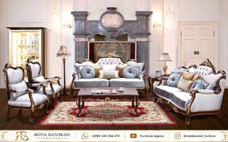 Model Set Ruang Tamu Sultan Mewah Ukir Emas