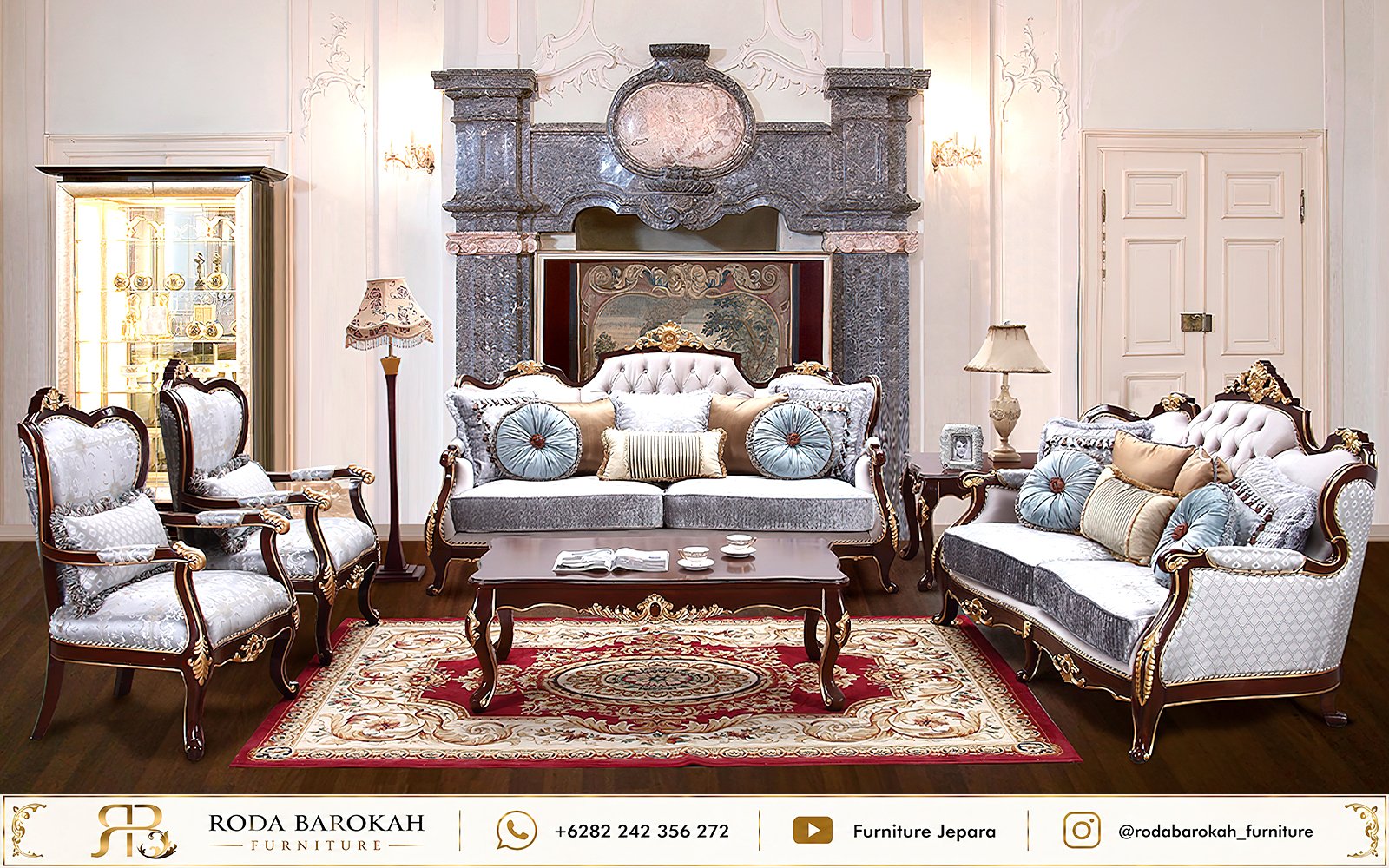 Model Set Ruang Tamu Sultan Mewah Ukir Emas
