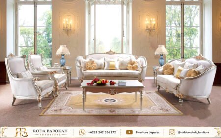 Model Sofa Ruang Tamu Mewah Klasik Elegan Cream Gold