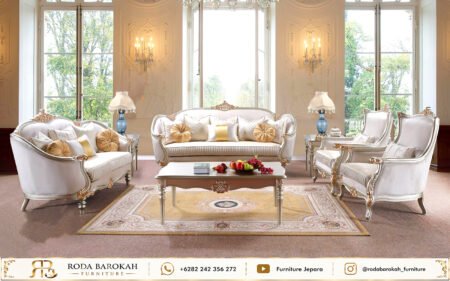 Model Sofa Ruang Tamu Mewah Klasik Elegan Cream Gold