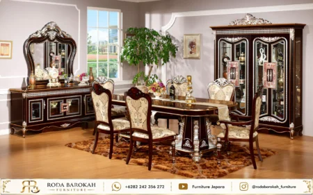 Set Meja Makan Ukir Mewah Jepara Lengkap Credenza