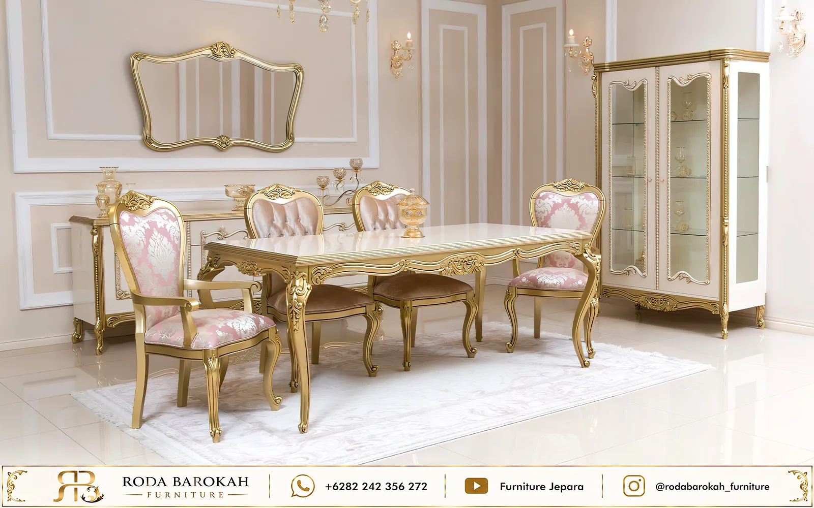 Set Meja Makan Ukir Sultan Mewah Glass Display Cabinet ST-043