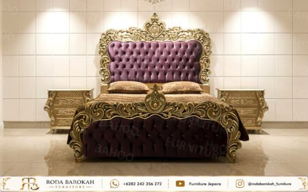 Set Tempat Tidur Mewah Ungu Gold Leaf Ukir Jepara
