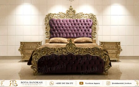Set Tempat Tidur Mewah Ungu Gold Leaf Ukir Jepara