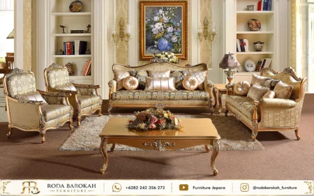 Sofa Tamu Set Mewah Gaya Eropa Ukiran Jepara