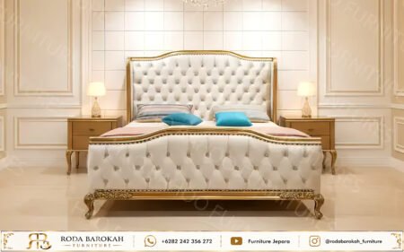 Tempat Tidur Mewah Beludru Kapitone Gold Leaf Jepara