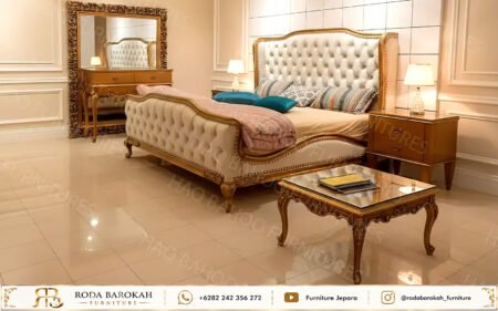 Tempat Tidur Mewah Beludru Kapitone Gold Leaf Jepara